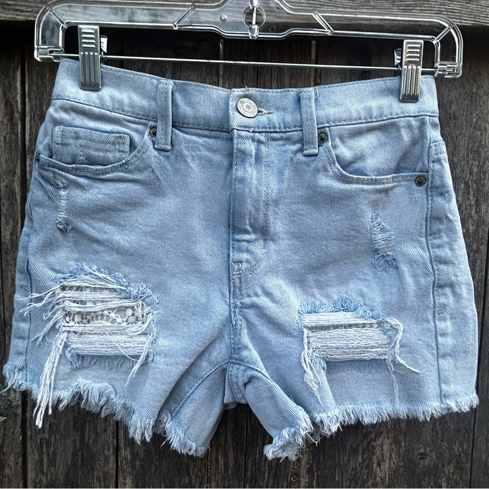 Mudd Light Blue Distressed Jean Shorts Size I (Junior)